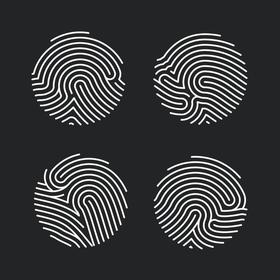 conjunto de circulo huella dactilar íconos diseño para solicitud. personal carné de identidad para autorización. dedo impresión plano escanear. vector ilustración aislado en negro antecedentes