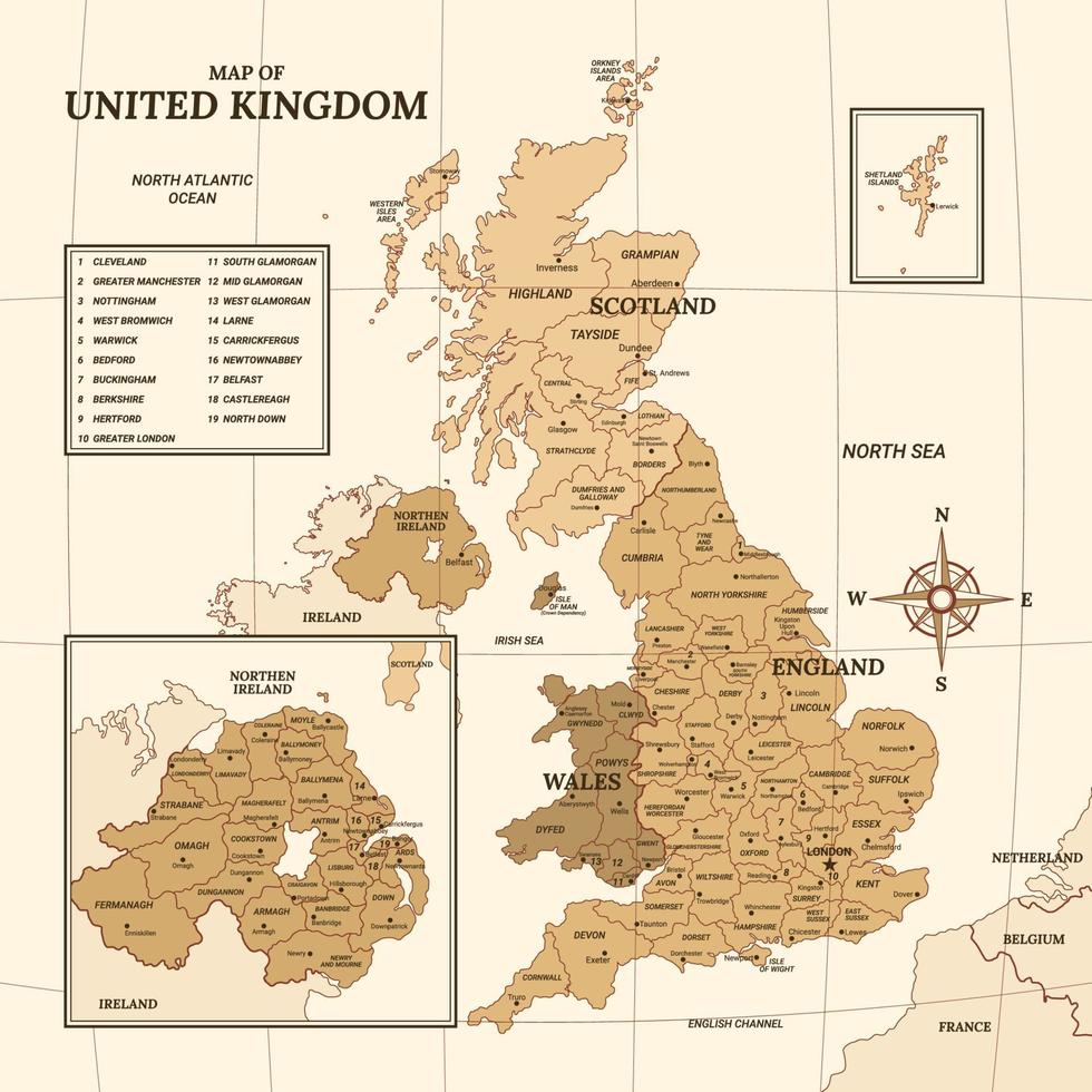 United Kingdom Country Map With Surrounding Border vector