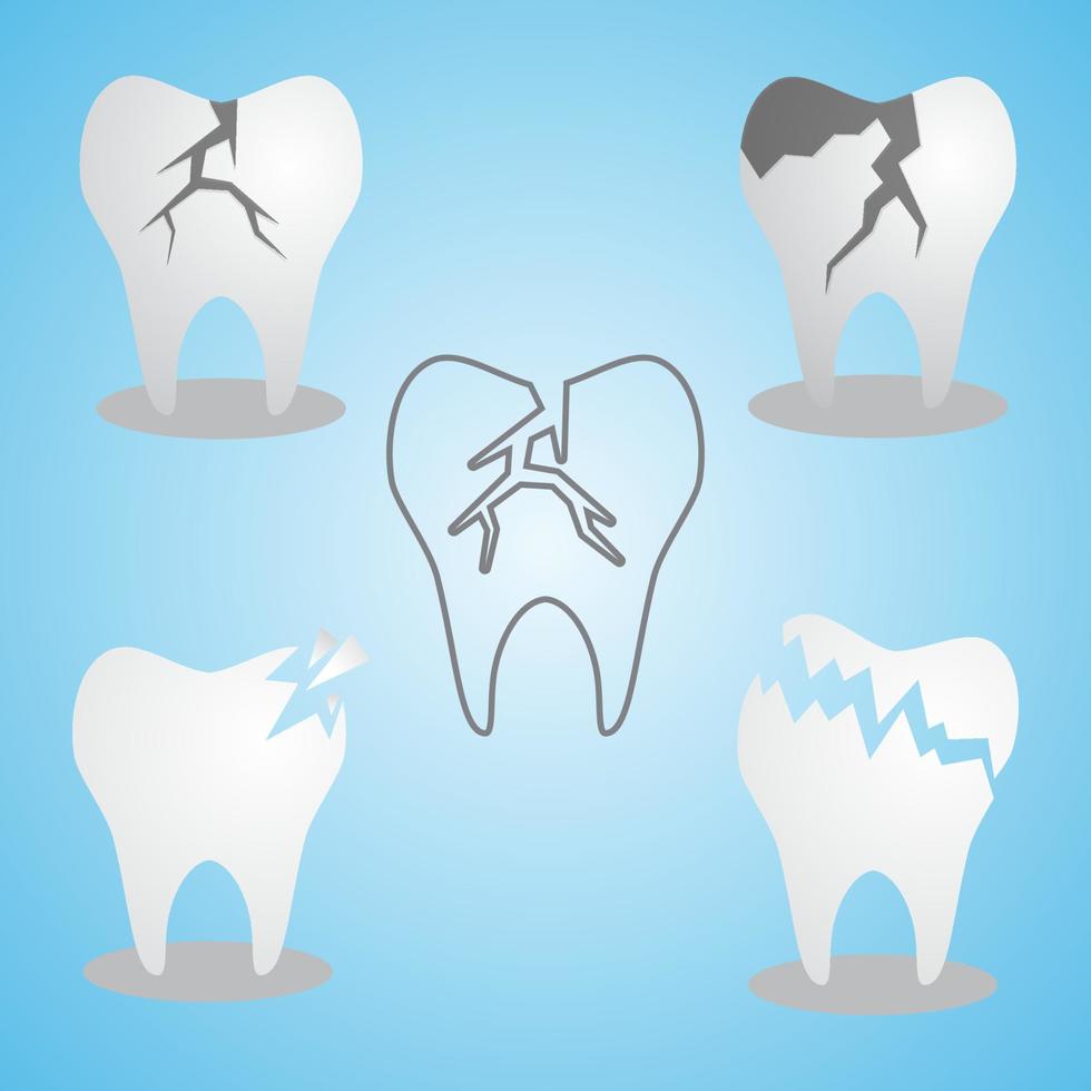 Set of cracked tooth flat icon for dental and medicine vector