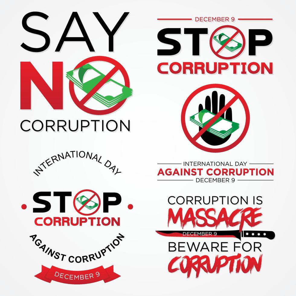 Set lettering stop corruption day vector for International Anti Corruption Day