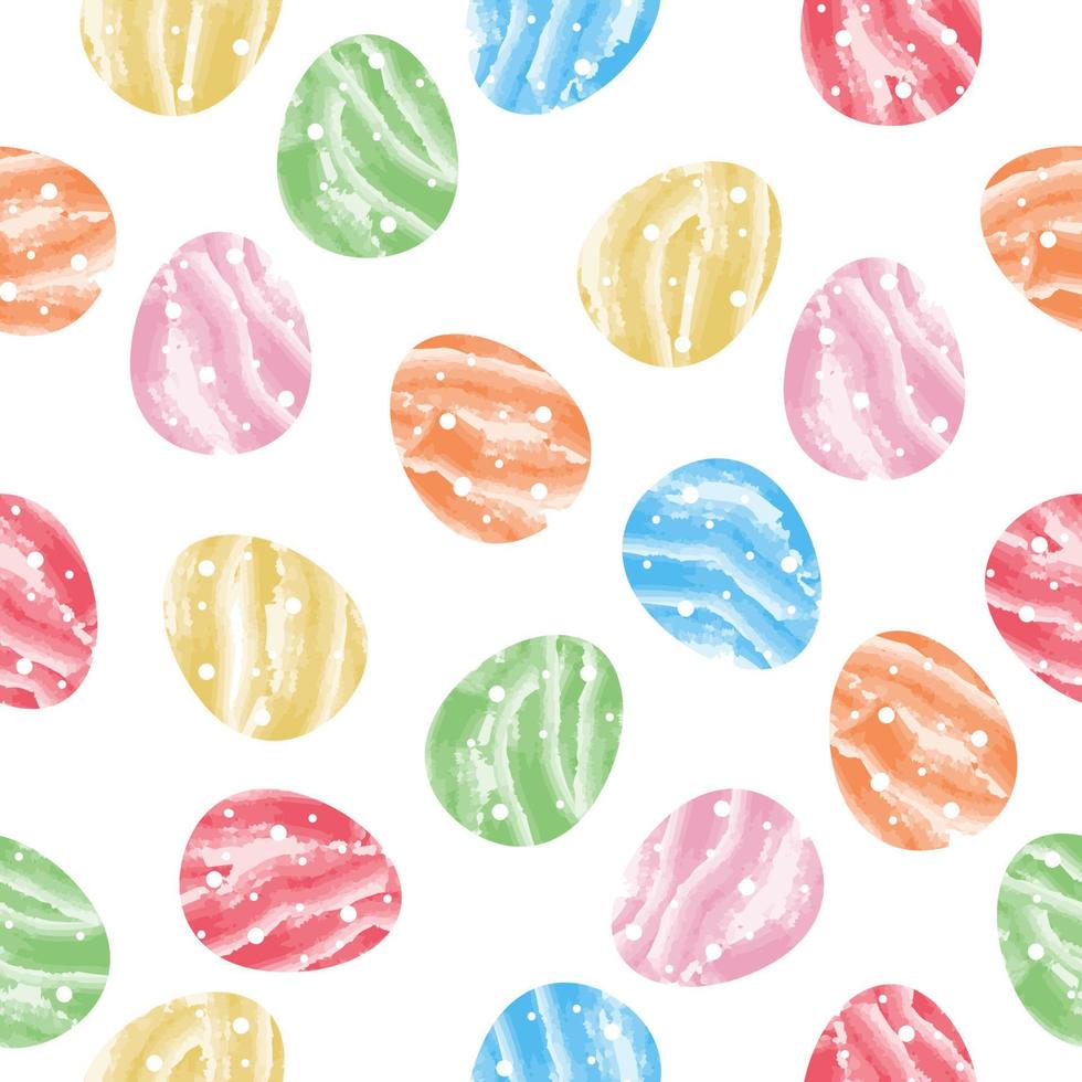 Seamless easter pattern of colorful eggs on a white background. Watercolor vector