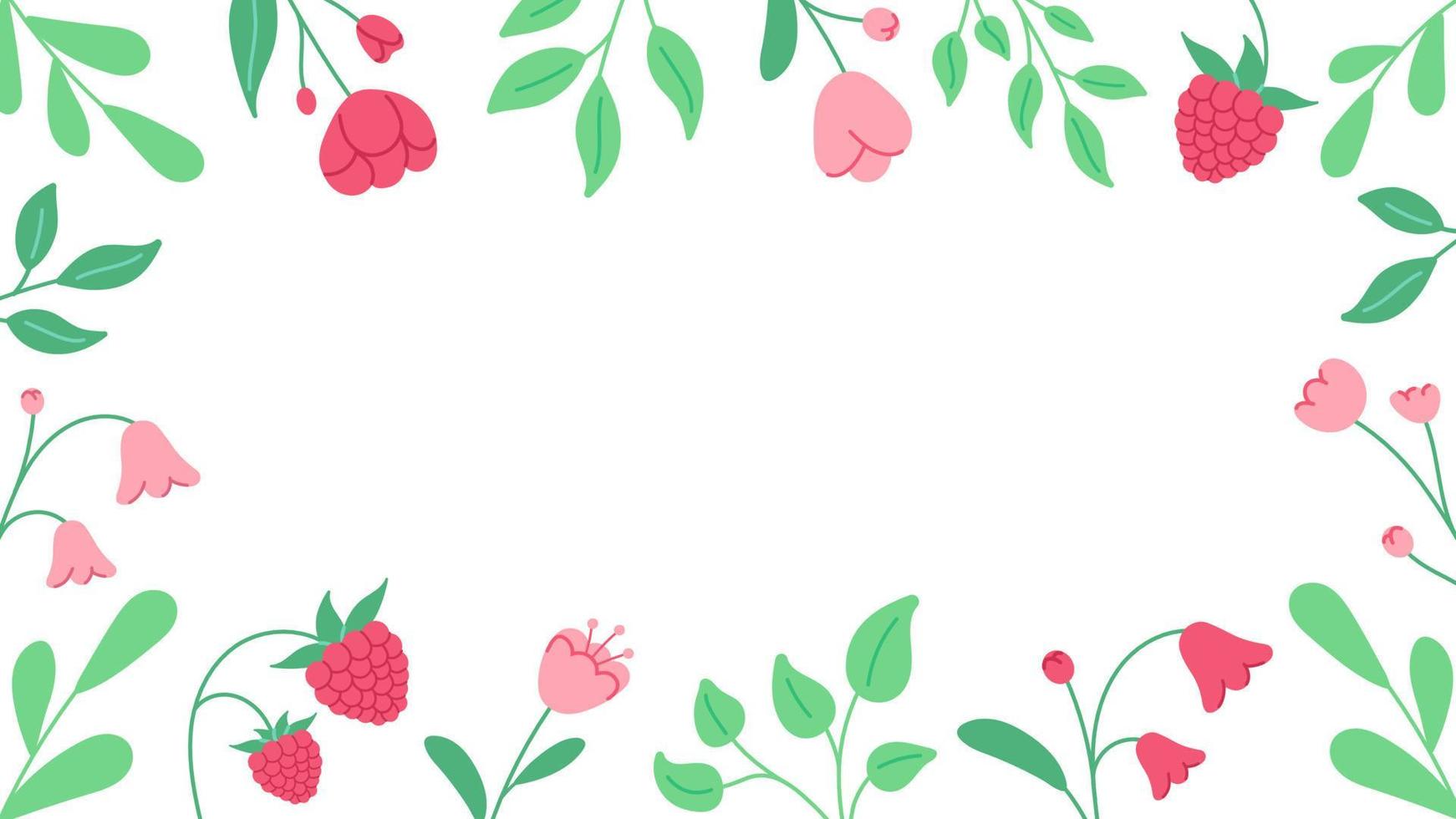 Spring flowers background. Rectangular frame leaves decoration banner. Spring vector flat style template for banner, flyer, wallpaper, brochure, greeting card.
