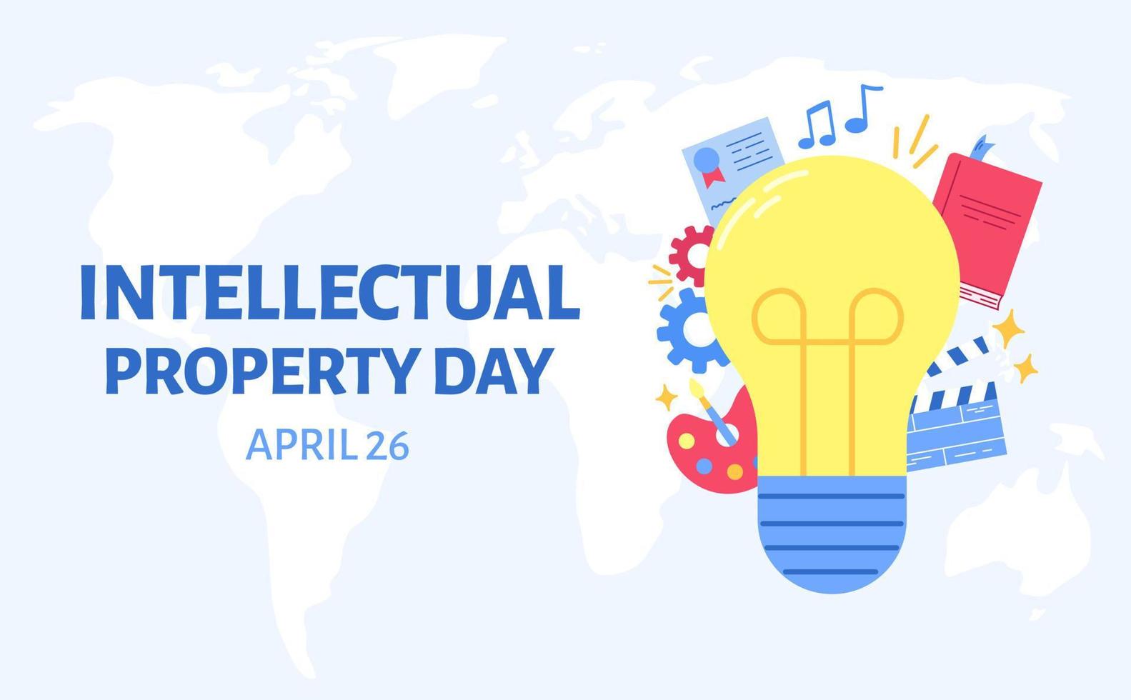 World Intellectual Property Day Illustration with Creativity and Light Idea. Horizontal background concept for banners, posters, flyers. vector