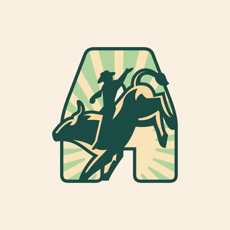 Alphabet A Rise Sun Sky Rodeo Cowboy vector