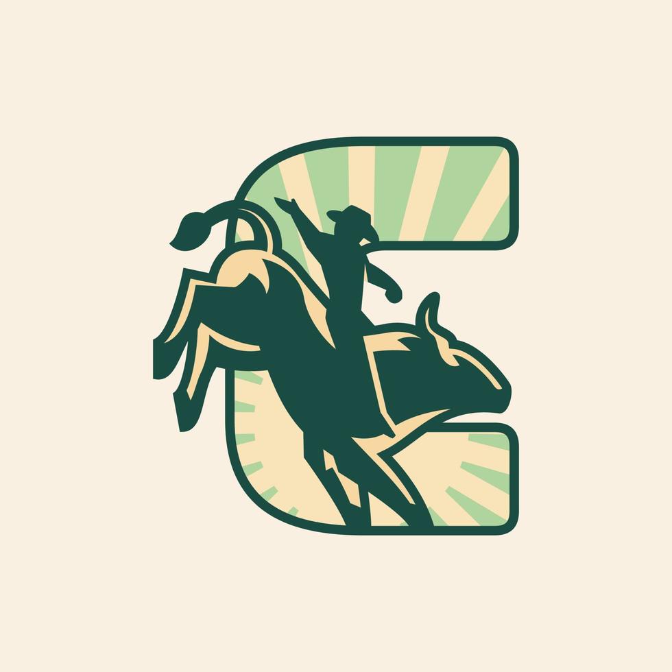 Alphabet C Rise Sun Sky Rodeo Cowboy vector