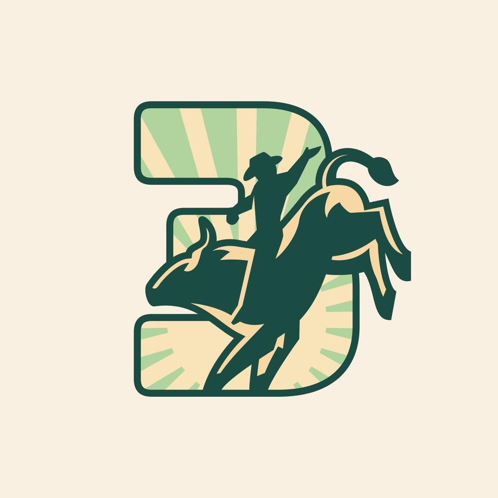 Number 3 Rise Sun Sky Rodeo Cowboy vector