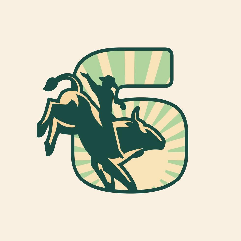 Number 6 Rise Sun Sky Rodeo Cowboy vector