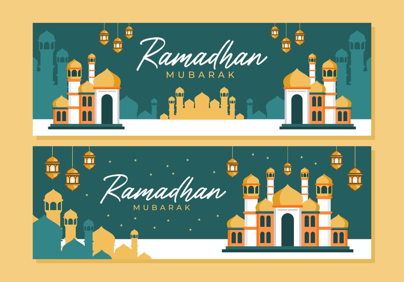 Flat ramadan islamic celebration horizontal banner template vector