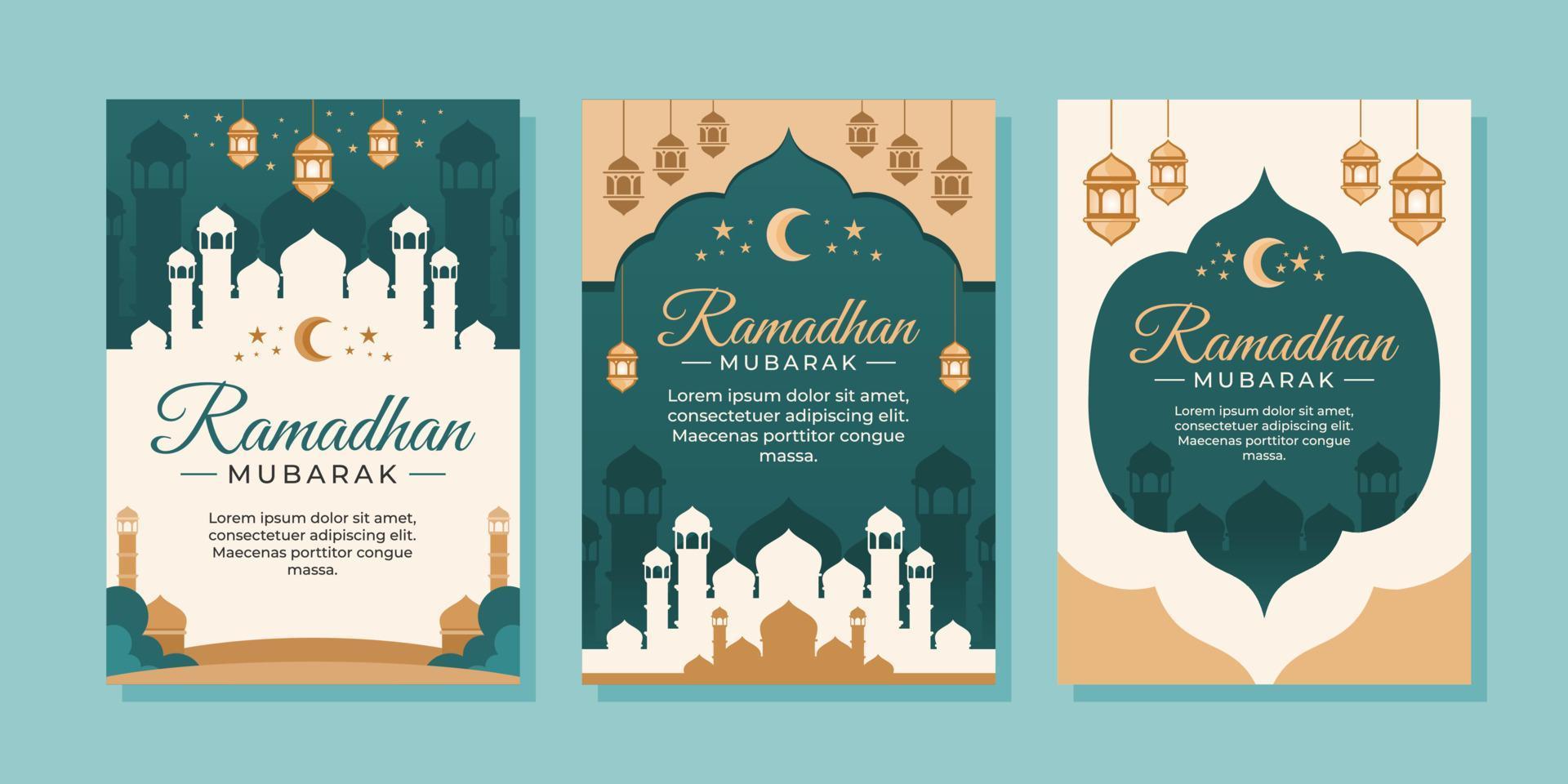 Flat ramadan islamic celebration greeting cards collection vector