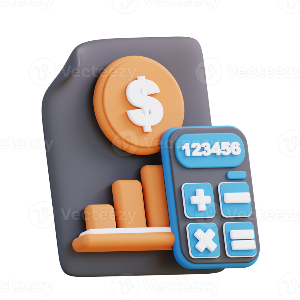 3D illustration of financial calculator document png
