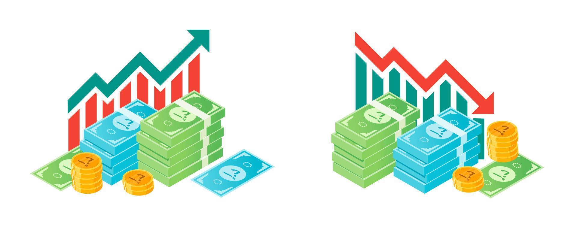 United Arab Emirates Dirham Fluctuation with Money Bundle Illustrations vector