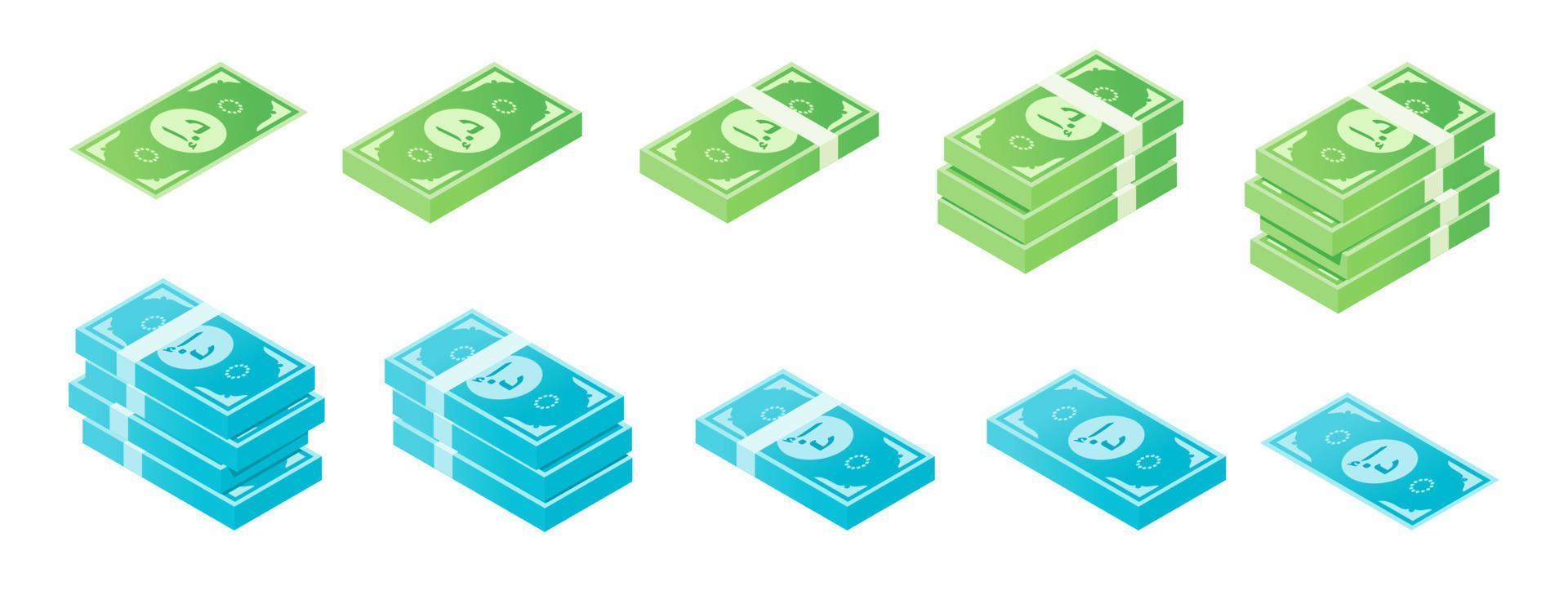 United Arab Emirates Dirham Banknote Isometric Icon Set vector