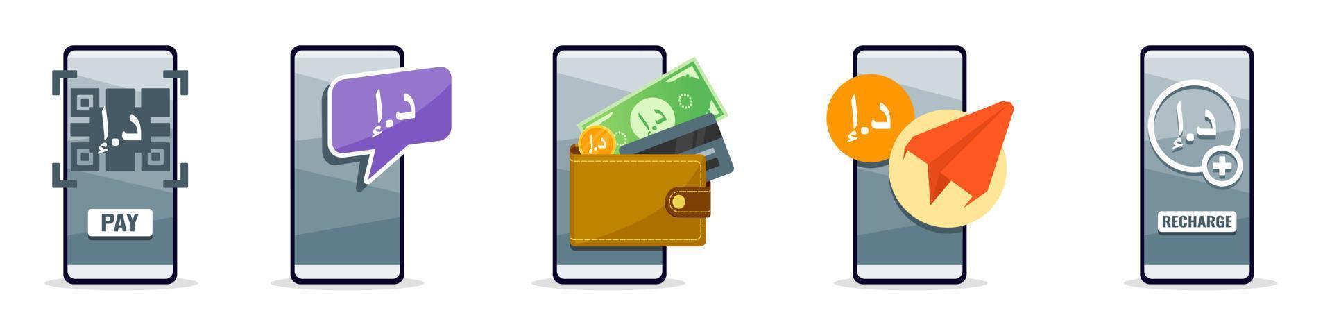 Online Mobile Banking with United Arab Emirates Dirham on Phone vector