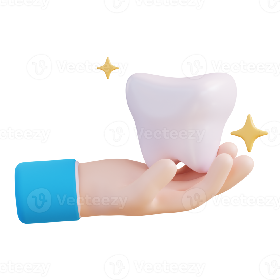 3d illustration de main en portant les dents png