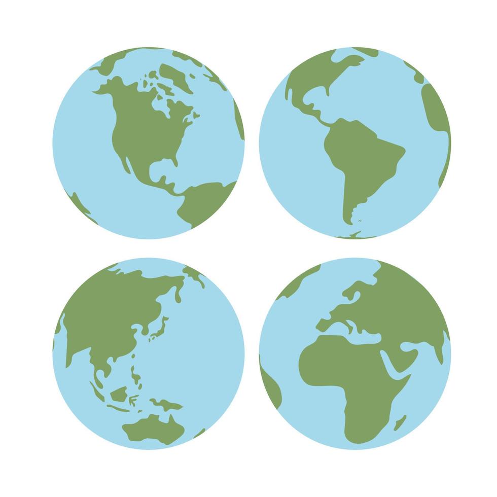 Globe world map. Planet earth flat vector illustration. Doodle map with continents and oceans.