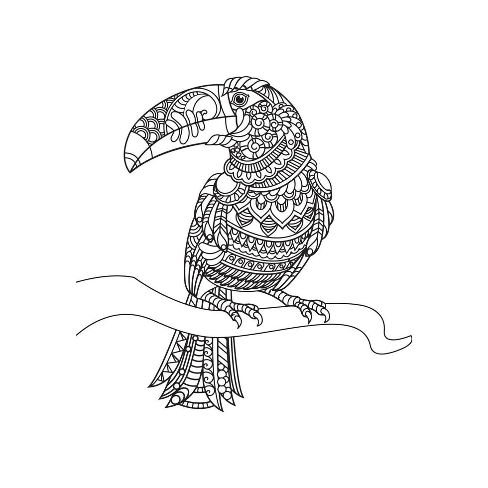 Bird coloring book for adults vector illustration. Anti-stress coloring for adults. Tattoo stencil. Black and white lines. lace pattern