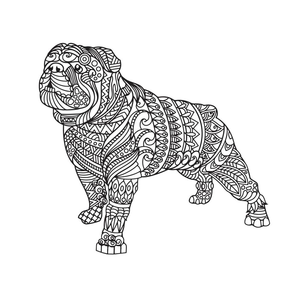 Dog coloring book for adults vector illustration. Anti-stress coloring for adults. Tattoo stencil. Black and white lines