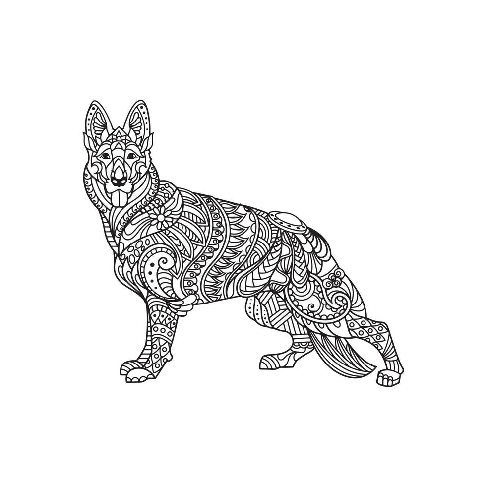 Dog coloring book for adults vector illustration. Anti-stress coloring for adults. Tattoo stencil. Black and white lines