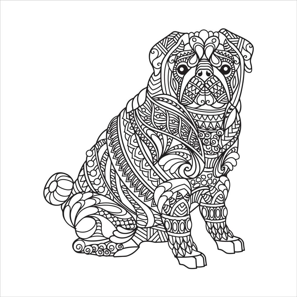 Dog coloring book for adults vector illustration. Anti-stress coloring for adults. Tattoo stencil. Black and white lines