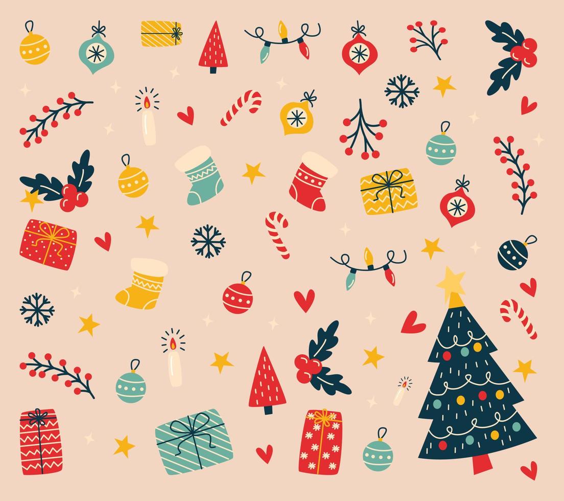 Vector illustration of christmas icons. Suitable for background, poster, banner, wrapping, fabric, card, etc