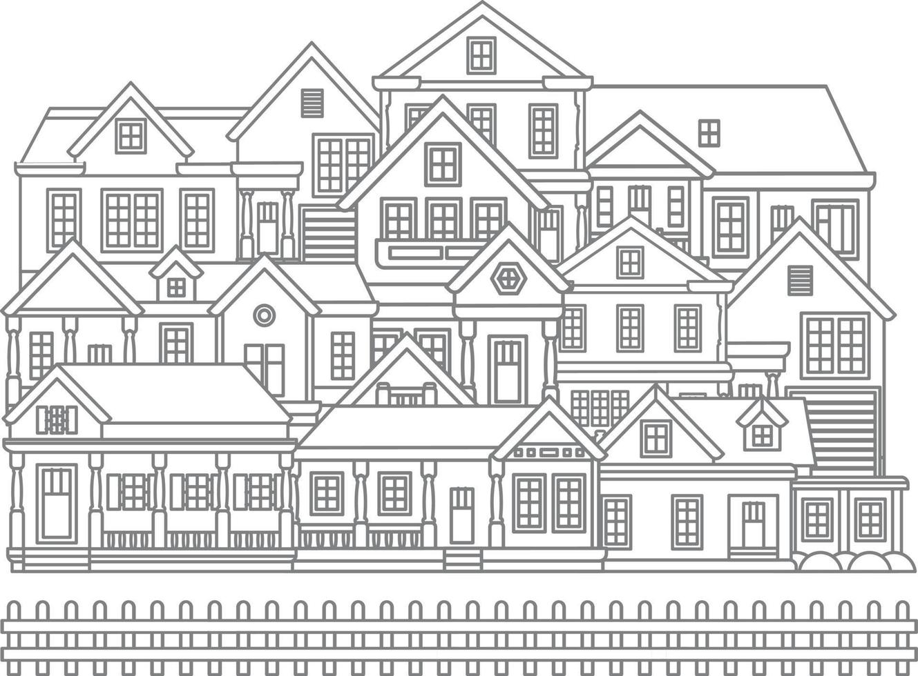 Line art of houses doodle. Vector illustration for coloring book, coloring pages, etc