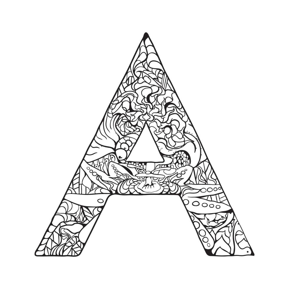 alfabetos mandala colorante página, mandala letras, letras diseño, estilo letras, alfabeto letra colorante libro para adultos vector ilustración