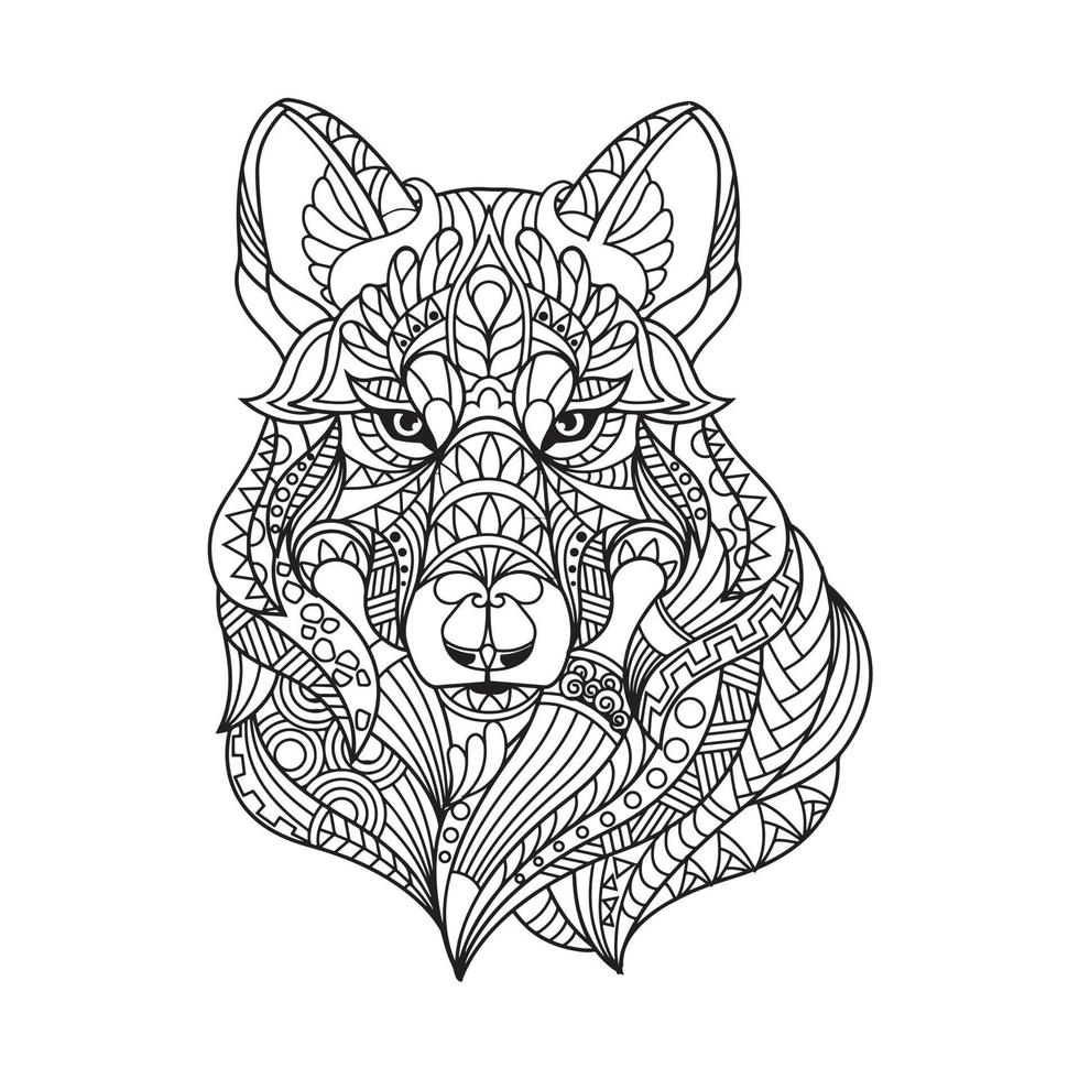 Wolf coloring book for adults vector illustration. Anti-stress coloring for adults. Tattoo stencil. Black and white lines. lace pattern