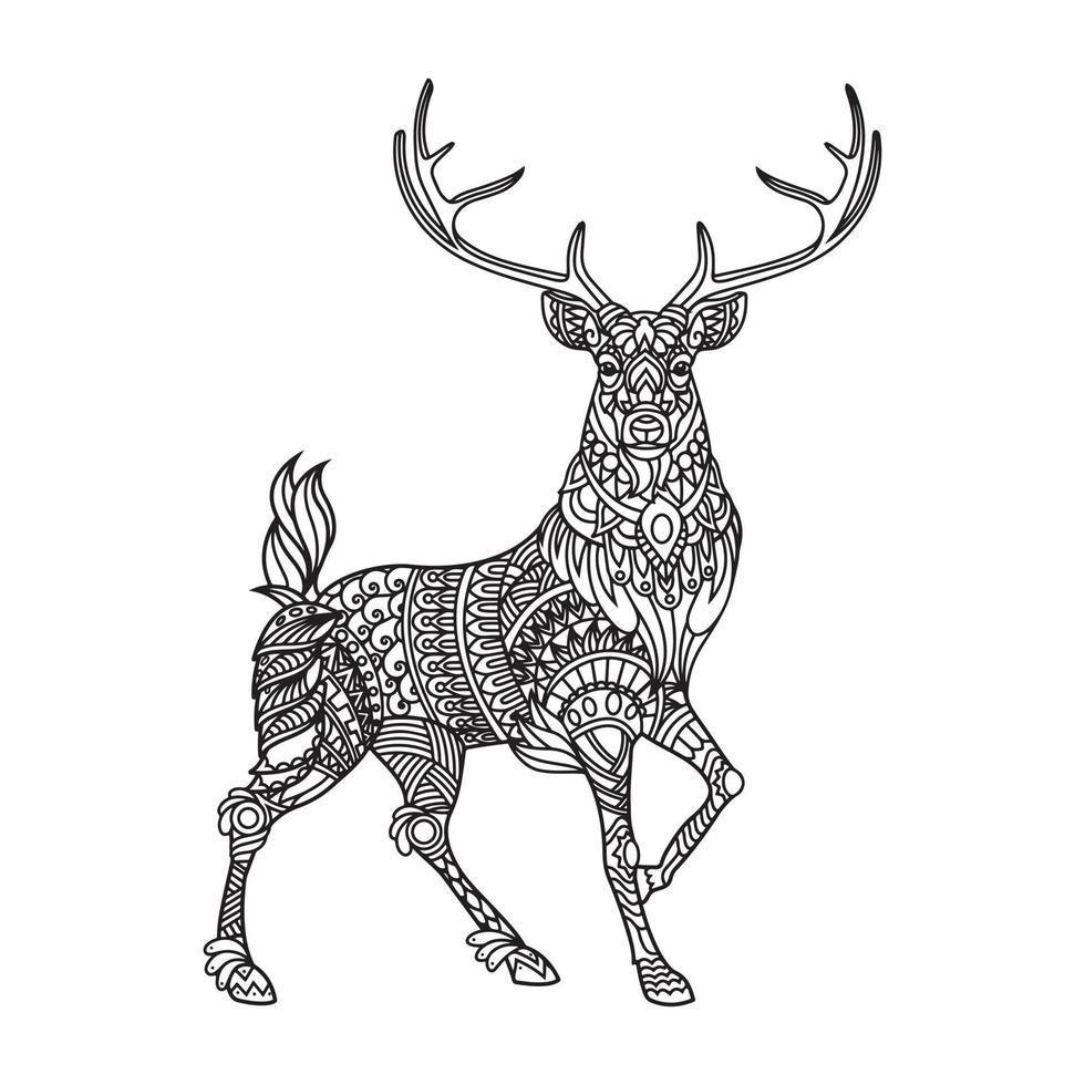Deer coloring book for adults vector illustration. Anti-stress coloring for adults. Tattoo stencil. Black and white lines