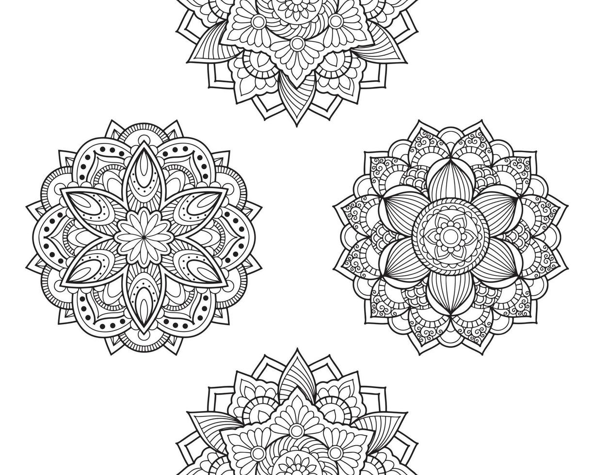 colección de monocromo étnico mandala diseño. anti estrés colorante página para adultos vector