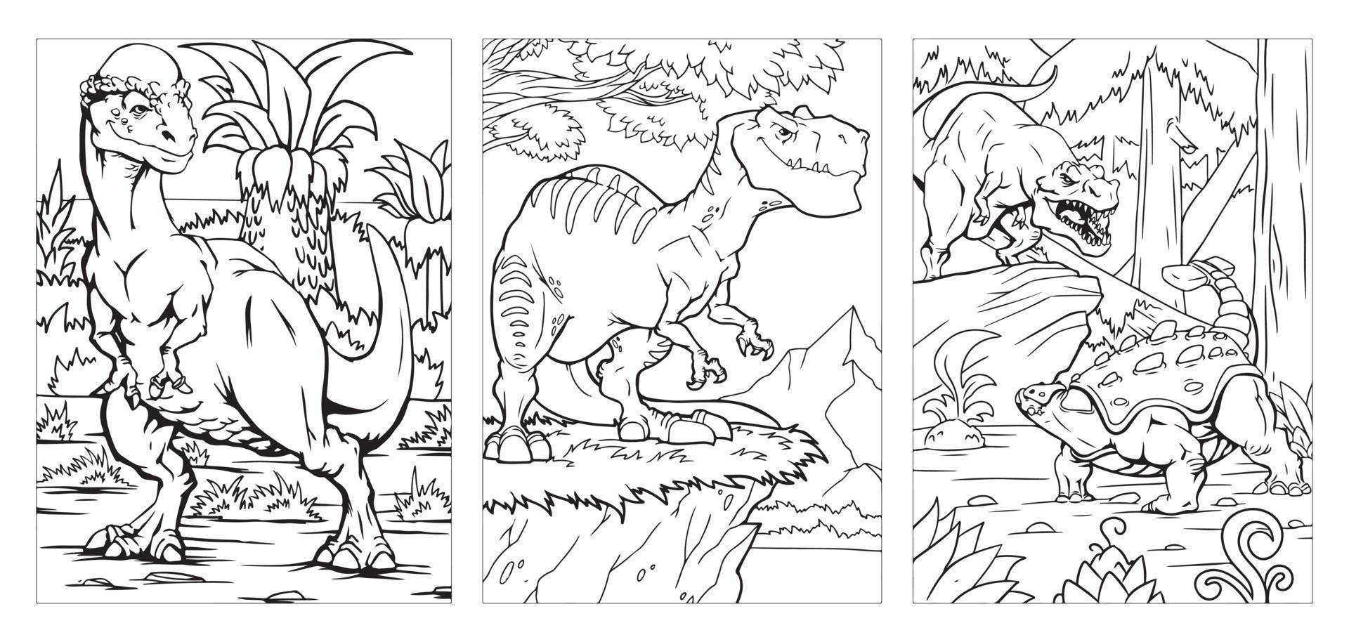 Vector illustration of dinosaurs line art. Suitable for coloring book and coloring pages