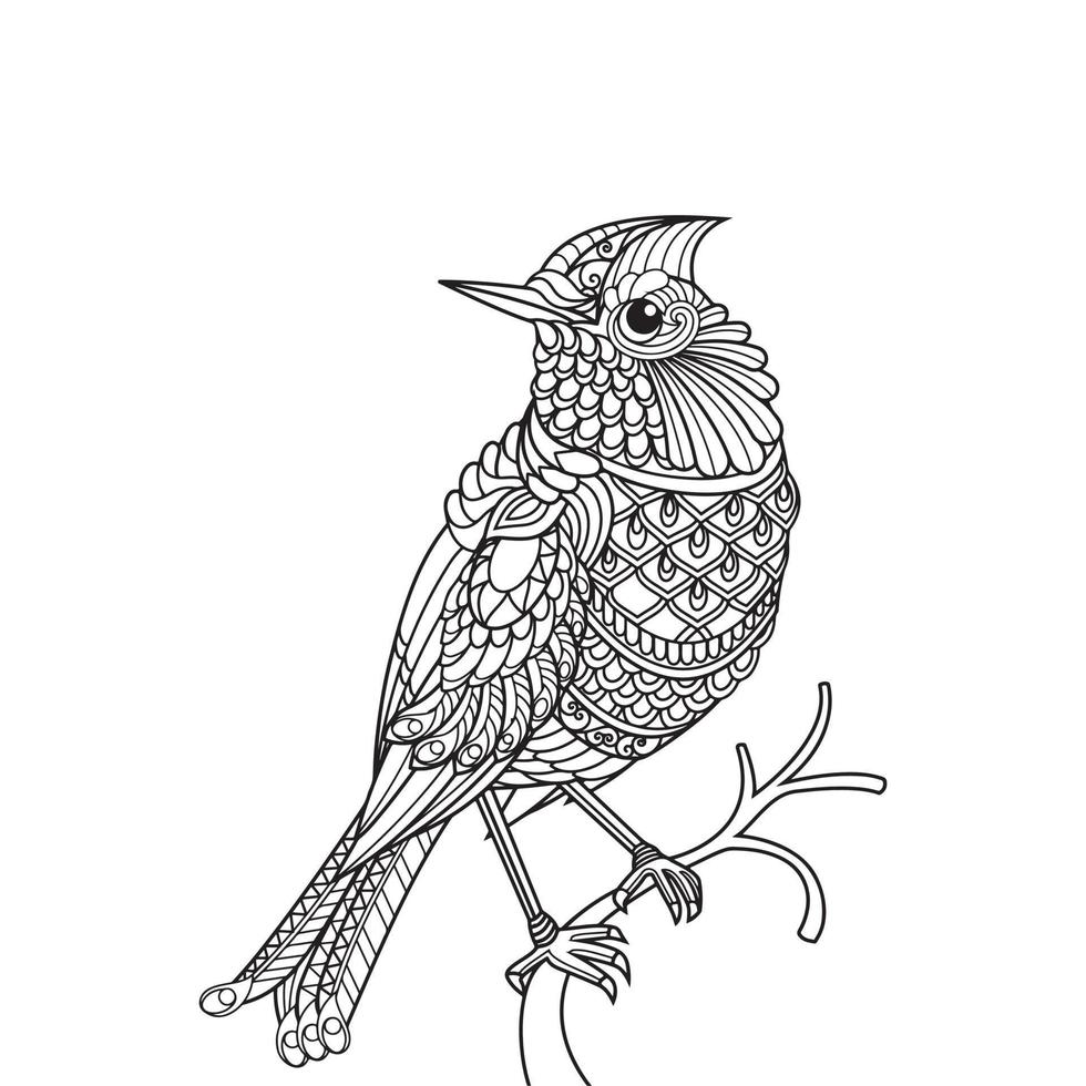 pájaro colorante libro para adultos vector ilustración. anti estrés colorante para adultos tatuaje plantilla. negro y blanco líneas. cordón modelo