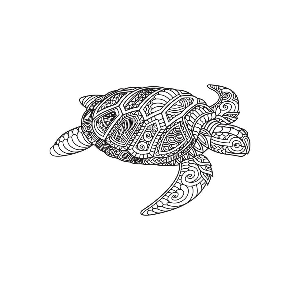 Tortuga colorante libro para adultos vector ilustración. anti estrés colorante para adultos tatuaje plantilla. negro y blanco líneas