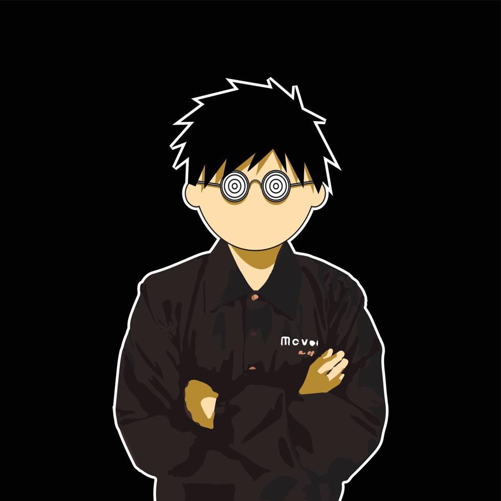 A man using black jacket and eyeglasses with black background. An original character. Suitable for profile photo, avatar, poster, card, background, etc vector