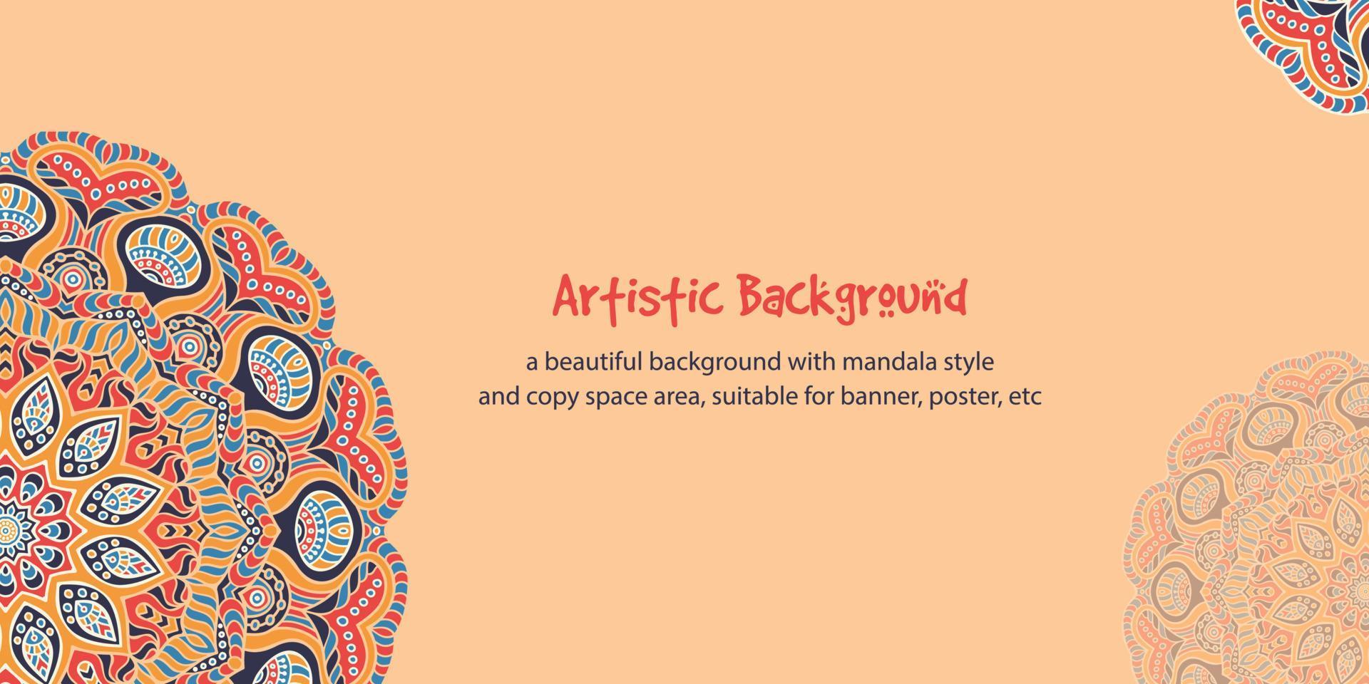 Vector illustration of beautiful mandala style background with copy space area. Suitable for poster, banner, card, web background, etc