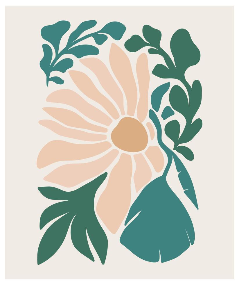 Flower market print. Abstract floral vector illustration. Flower market poster concept template perfect for postcards, wall art, banner etc. Retro 70s, 80s, 90s botanical design.