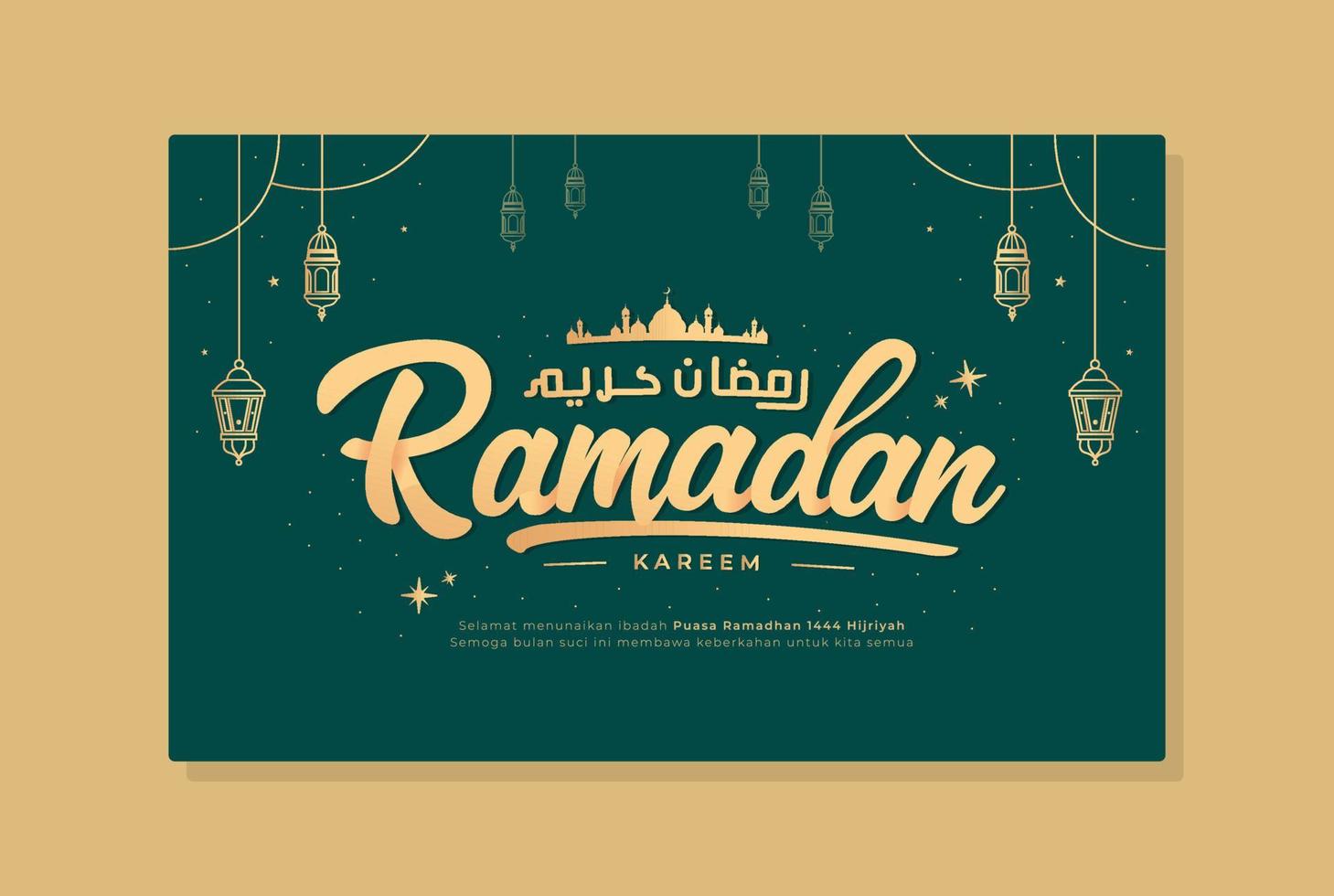 hermosa letras contento Ramadán Mubarak bandera vector