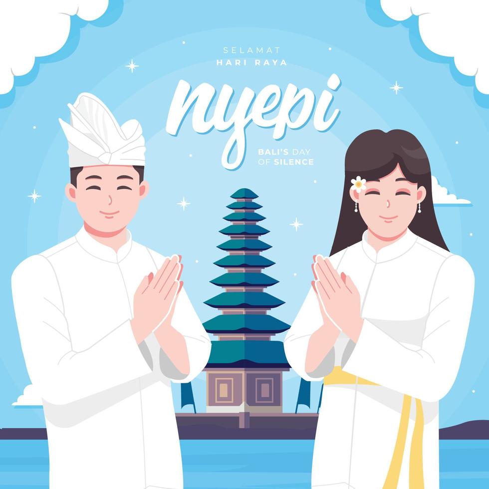 Happy Nyepi day means Bali day of silence concept illustration vector