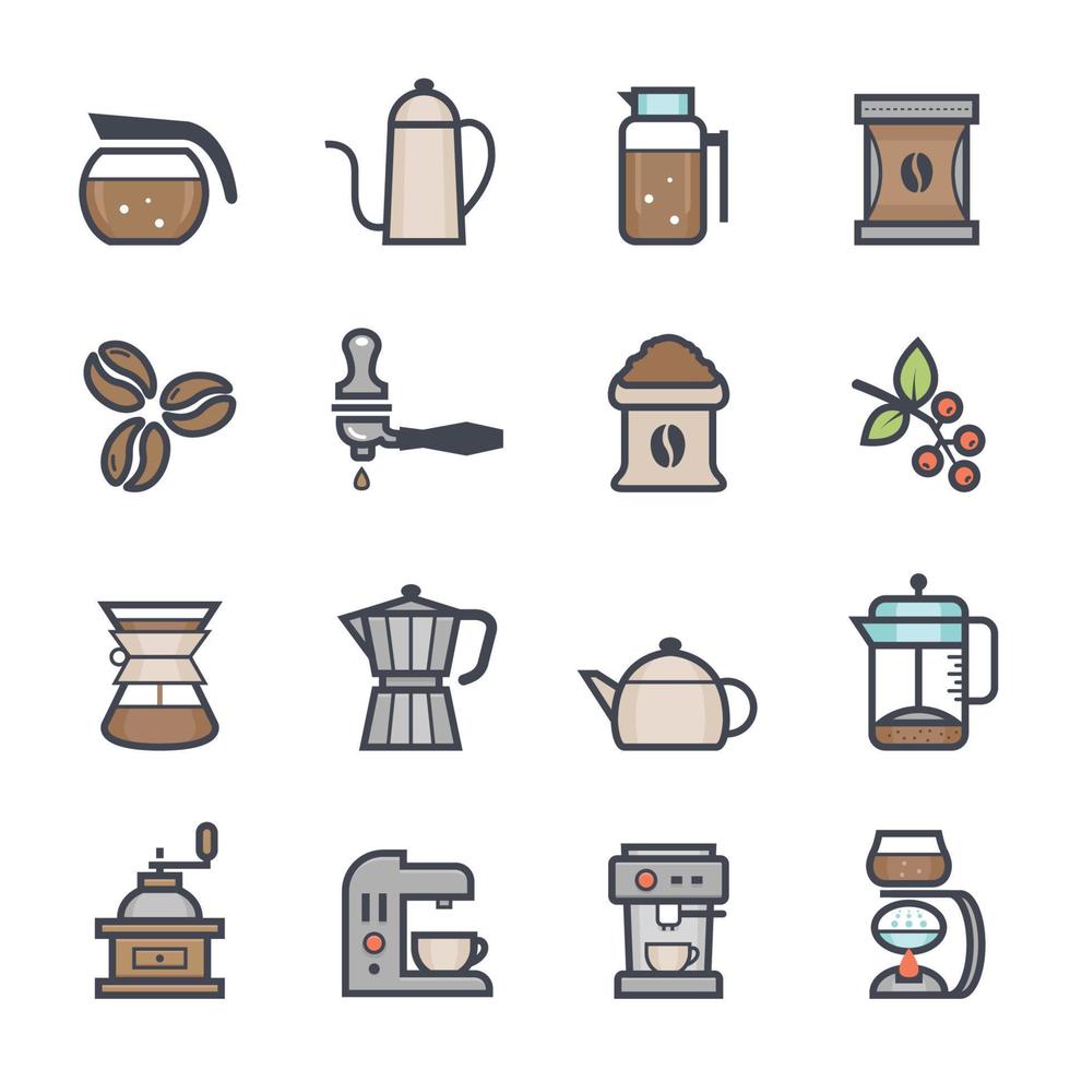 café y té línea con color icono. vector