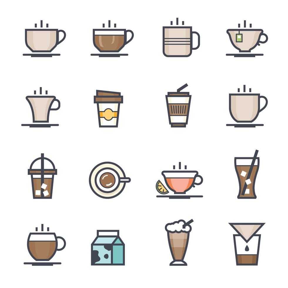 café y té línea con color icono. vector