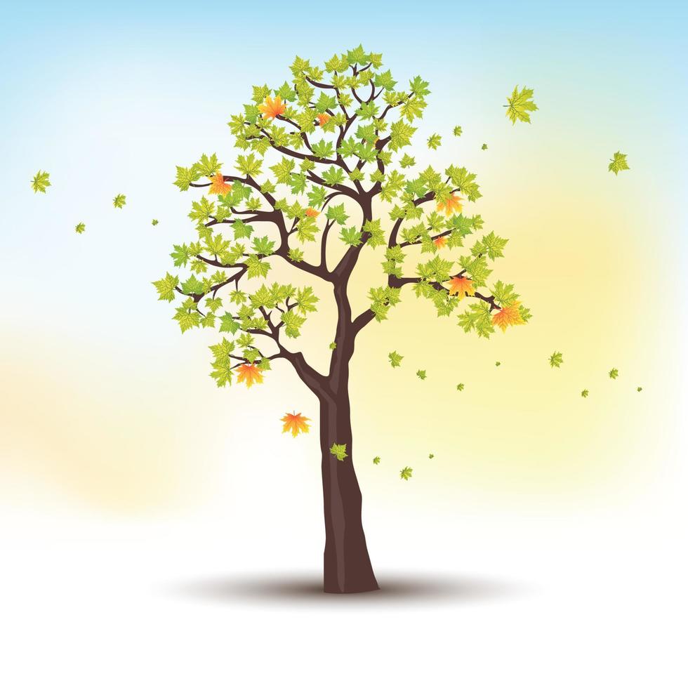 autumn tree falling leaves vector