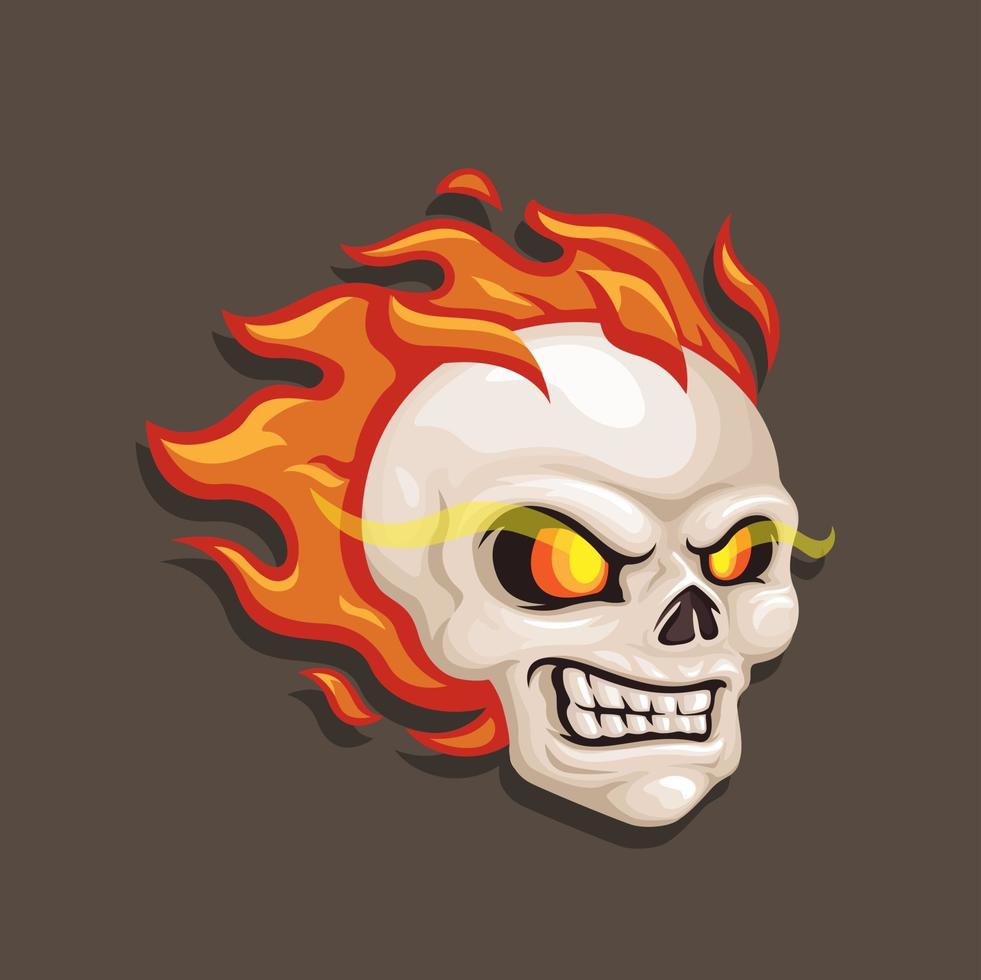 cráneo fuego mascota logo emblema dibujos animados ilustración vector
