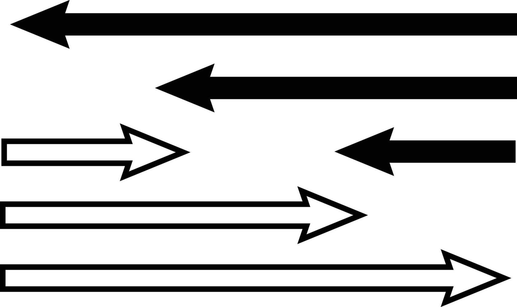 Arrow icon of various lengths. Black and white vector image set.