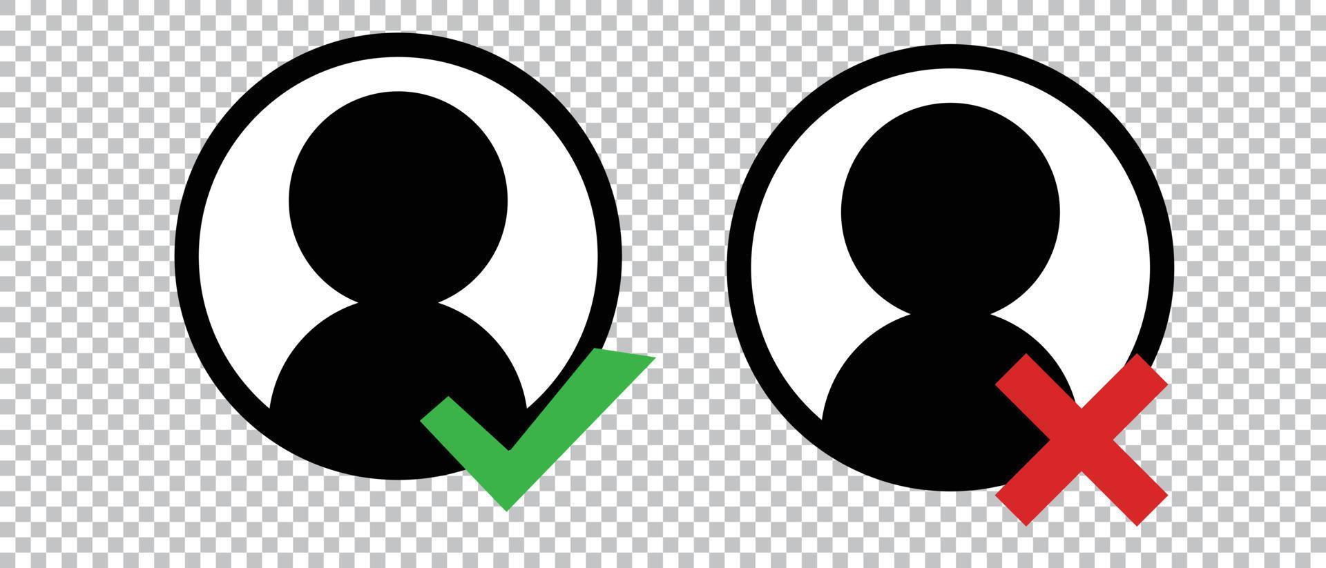Round user icon with checkmark and crossmark. It is a simple vector. vector