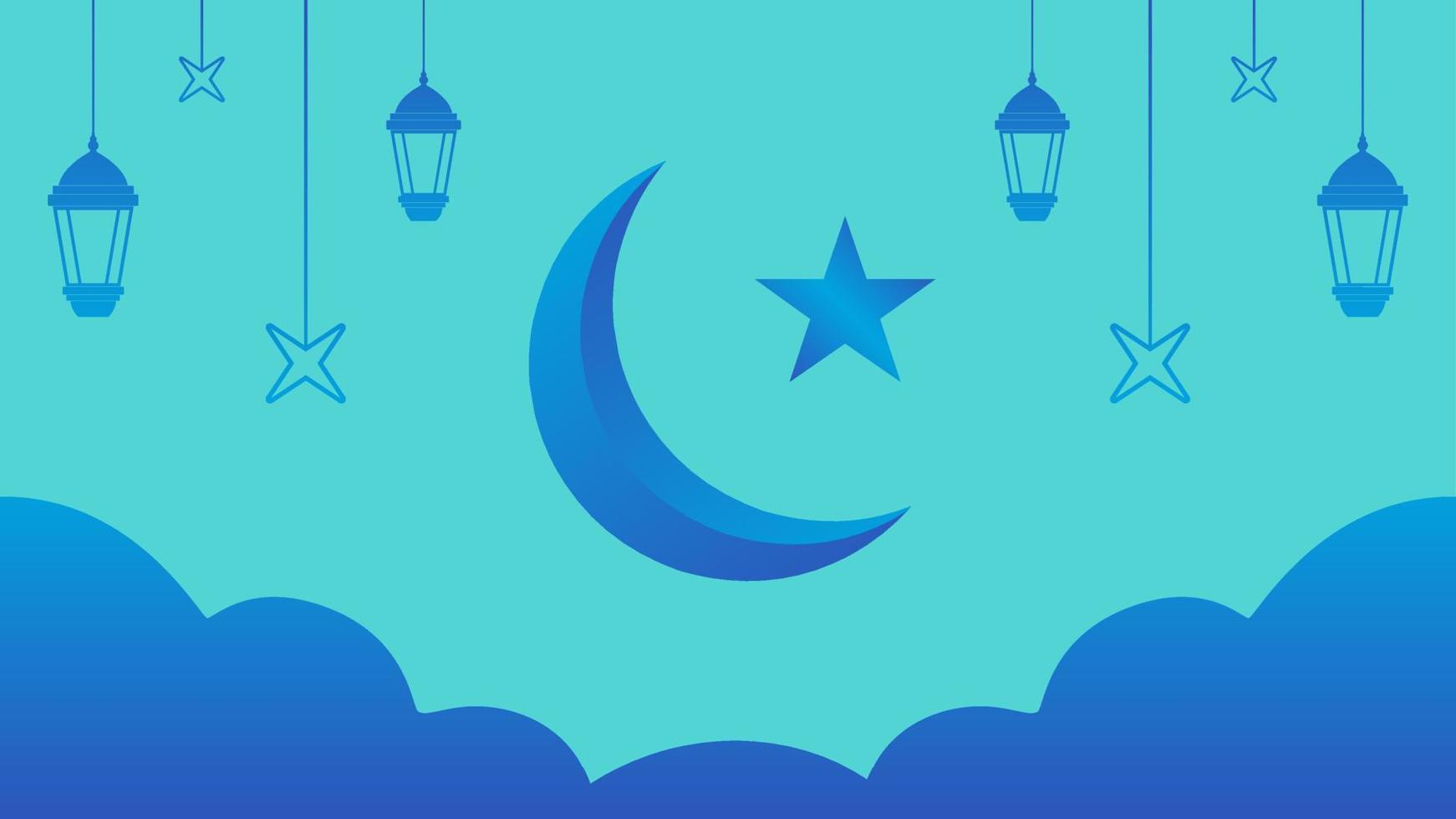 Islamic background of ramadan design for greeting card with blue color. Islamic layout for design graphic ramadan in muslim culture and islam religion. Lantern and crescent ornament for ramadan design vector