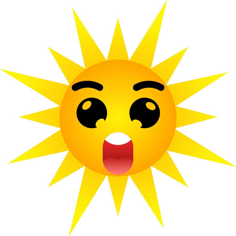 Sun character with surprised expression. Clip art of hot sun with surprised face illustration. Cartoon character of sun icon with face expression for design graphic or children education vector