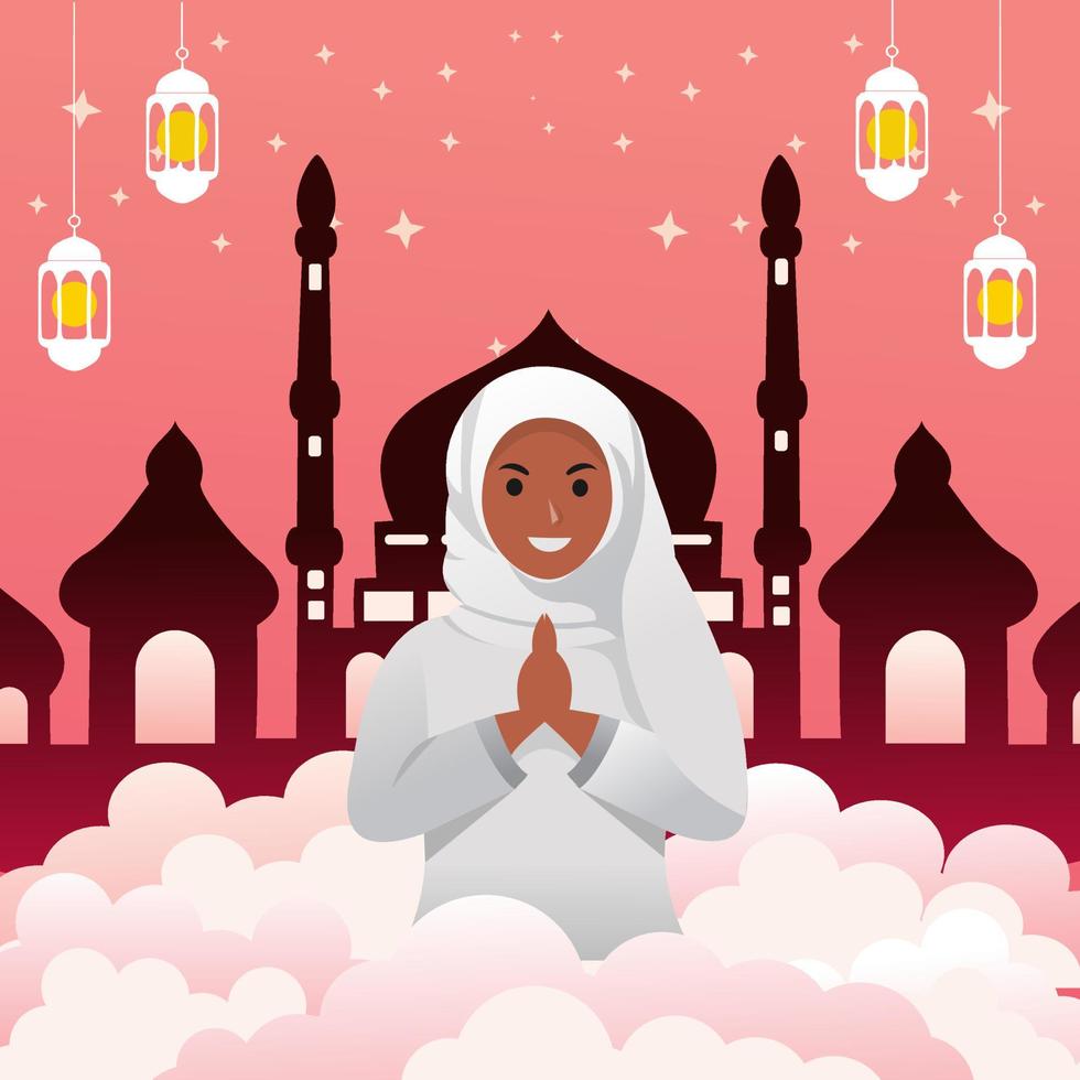 ilustración de un negro mujer vistiendo un hijab deseando un contento Ramadán vector