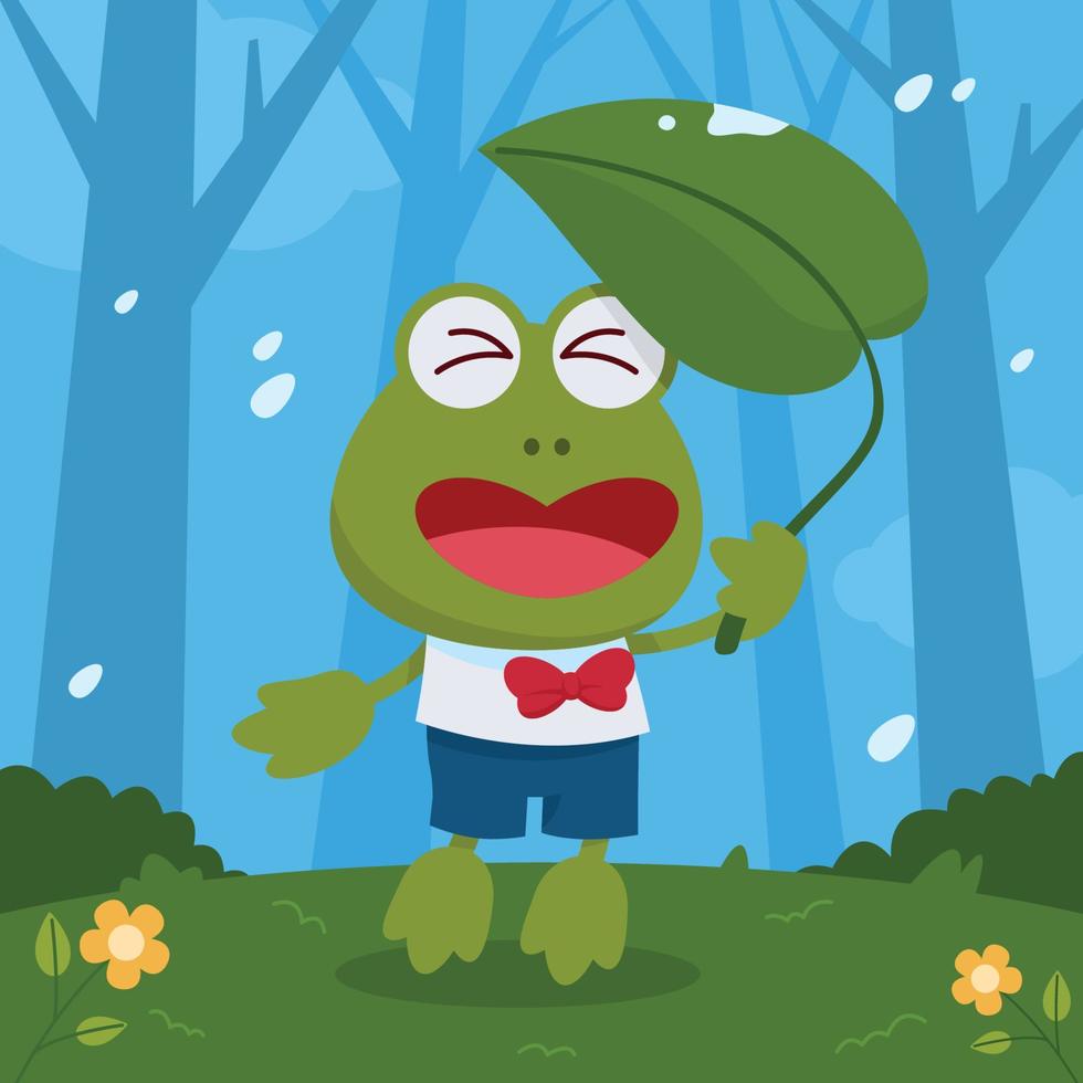 Green Frog Under The Rain vector