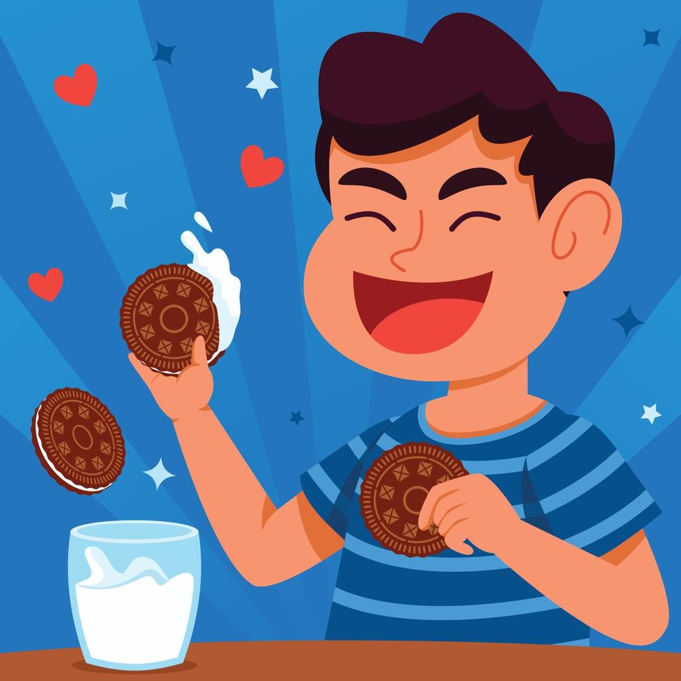 Boy Snacking Cream Cookie vector