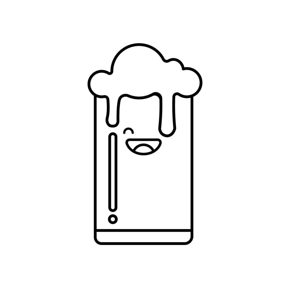 Cute beer mug  icon isolated on white background. Beer Symbol. Vector Design Illustration. Kawaii outline style.