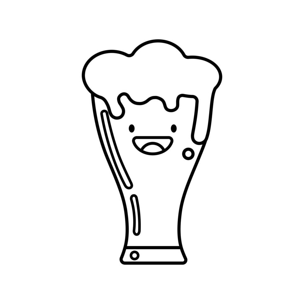 Cute beer glass  icon isolated on white background. Beer Symbol. Vector Design Illustration. Kawaii outline style.